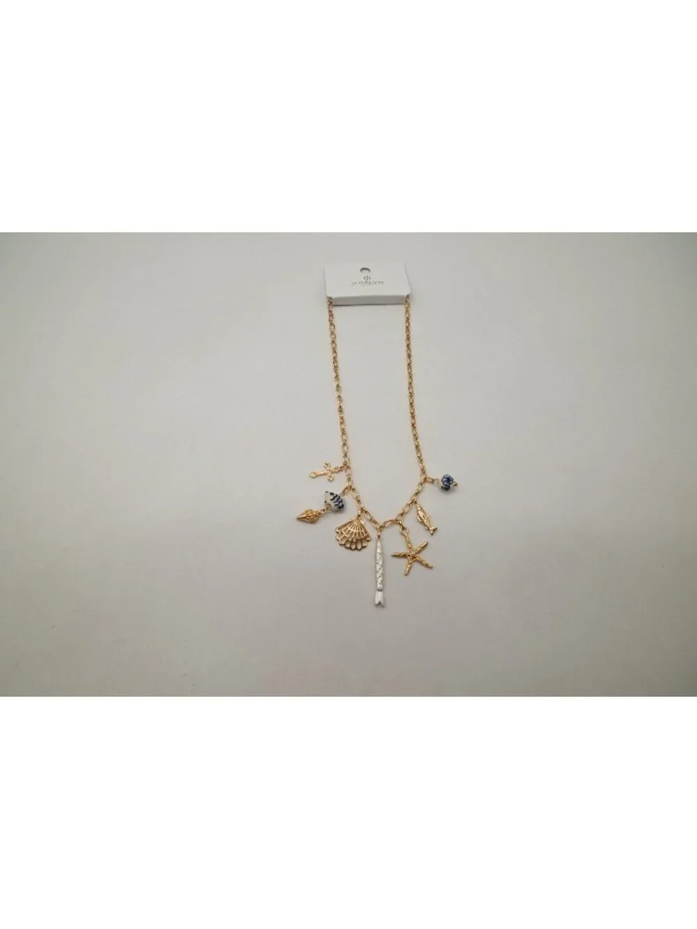 NWT Josslyn Gold Tone Charm Necklace Seashell Starfish Fish Pendant Coastal Boho